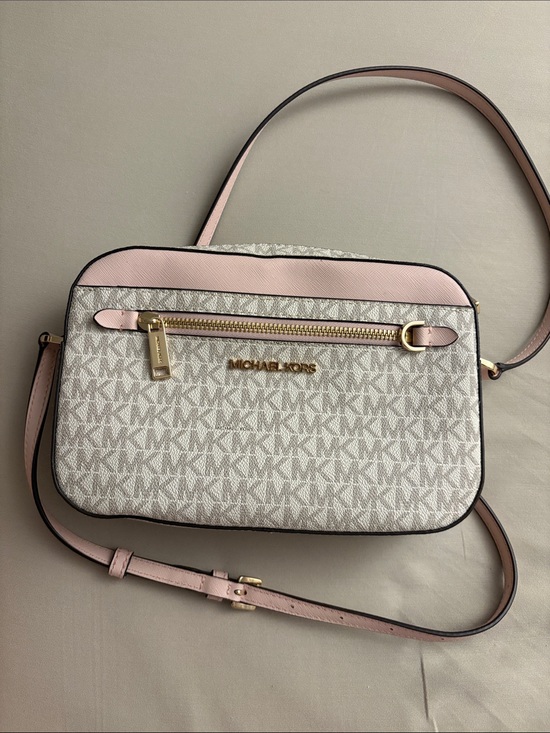 Michael Kors Handbags - Michael Kors Pink Trim MK Logo Crossbody Bag